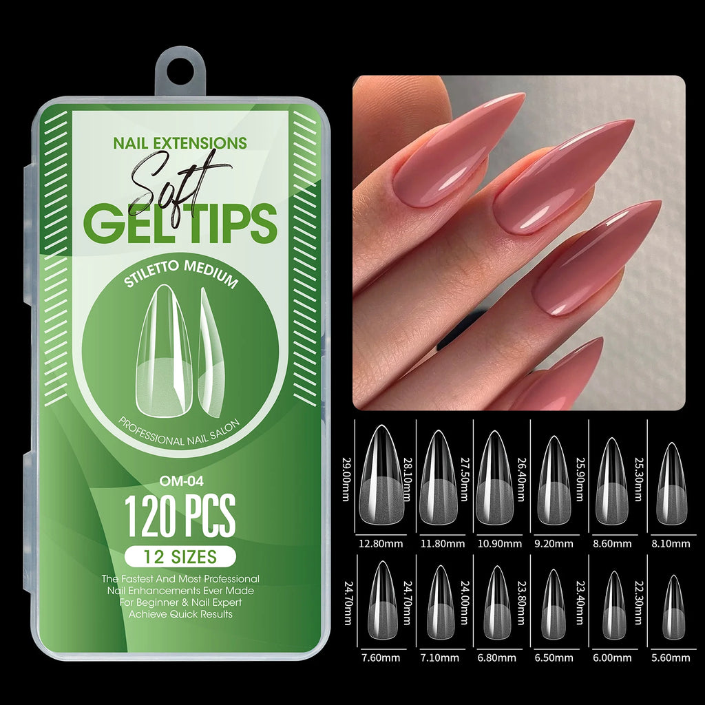 120Pcs Short Almond Soft Gel Nail Tips Pre Etched Half Matte Clear Full Cover False Acrylic Nail Extensions DIY Salon Manicure