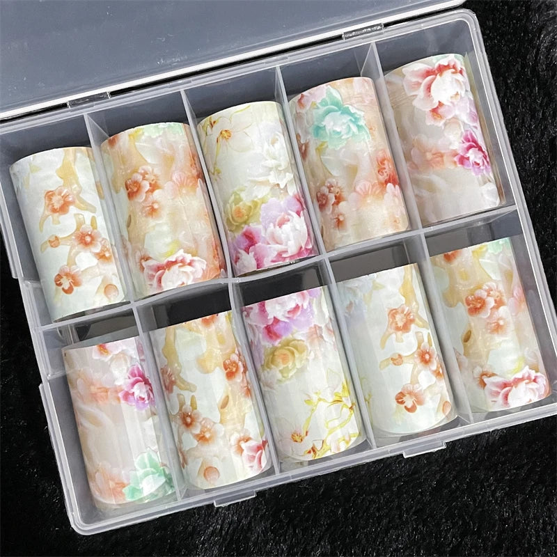 1 Box Multiflora Rose Nail Foils for Transfer Paper Flowers Stickers Sliders Nails Wraps DIY Floral Rosa Nail Art Decorations